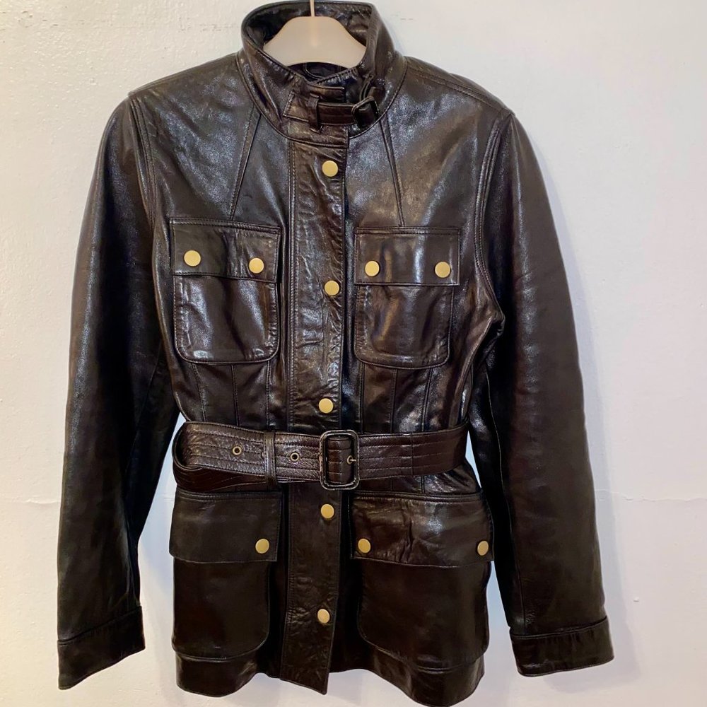 VTG Banana Republic Medium Leather Utility Cargo Jacket Belstaff Inspired